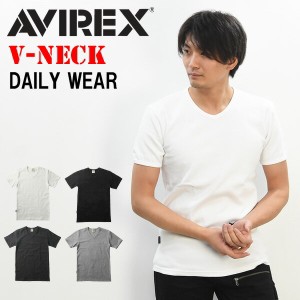 AVIREX アビレックス リブ素材 Vネック 半袖Tシャツ 無地 メンズ 半T カットソー トップス ブイネック 617351 6143501 アヴィレックス