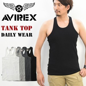 AVIREX アビレックス リブ素材 タンクトップ マッスルタンク 無地 メンズ 半T カットソー マッチョタンク トップス ランニング 618363 61