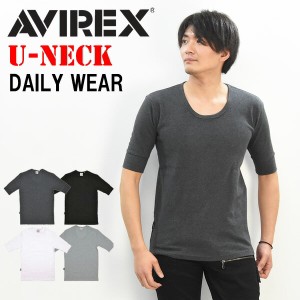 AVIREX アビレックス 5分袖 リブTシャツ Uネック 6193142