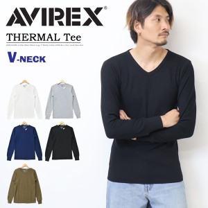 AVIREX アヴィレックス サーマル素材 Vネック 長袖Tシャツ ロンT 長T 無地 メンズ ワッフル素材 アビレックス 783-3930008