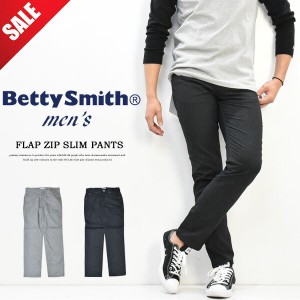 セール SALE Betty Smith メンズ ヘリンボーン フラップジップ スリムフィットパンツ ベティスミス ストレッチ 日本製 メンズ 送料無料 B