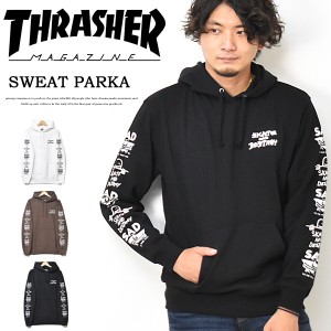 THRASHER スラッシャー 袖プリント スウェットパーカー プルパーカー 裏毛スウェット メンズ レディース ユニセックス フーディ ロゴプリ