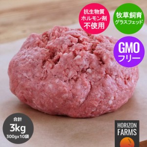 グラスフェッドビーフ 最高品質 低脂肪 牛ひき肉 300g x 10パックセット 合計3kg 牧草牛 挽肉 ミンチ ホルモン剤不使用 抗生物質不使用