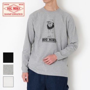 BIG MIKE ビッグマイク スタンディングオジサン 長袖 プリント ロンT 102418300 ビックマイク メンズ トップス Tシャツ 白 黒 グレー ク