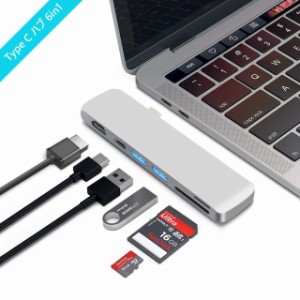 Type C ハブ 6in1 Macbook Pro 13/15インチ用 USB C ハブ アダプタ HDMI出力 4K対応 USB 3.0ポート*2 マルチ変換アダプタ