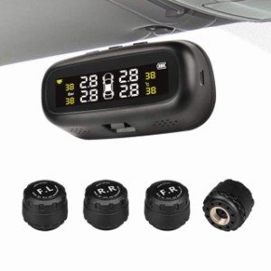 TPMS タイヤ空気圧監視システム リアルタイムタイヤ空気圧監視 窓に貼り付け式 太陽エネルギー/USBダブル充電 振動感知 4外部センサー 日