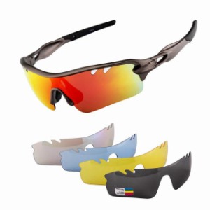 偏光レンズ スポーツサングラス UV400 紫外線カット フルセット専用交換レンズ5枚 ユニセックス/野球/自転車/釣り／ランニング／ゴルフ／