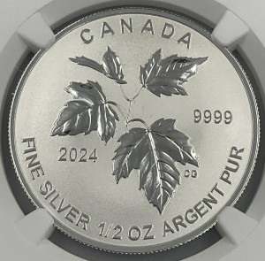2024年 カナダ メイプルリーフ ４ドル 銀貨 エリザベス２世  NGC社鑑定 リバースプルーフ PF70 ファーストリリース