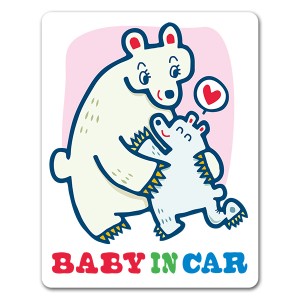 車マグネットステッカー ゆうパケット対応210円〜白クマの親子 BABY IN CAR ベビーインカー ベイビーインカー