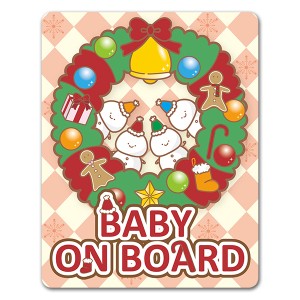 車マグネットステッカー ゆうパケット対応210円〜クリスマス クリスマスリースと雪だるま BABY ON BOARD ベビーオンボード ベイビーオン