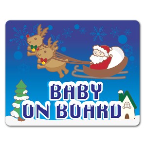 車マグネットステッカー ゆうパケット対応210円〜クリスマス 夜空を飛ぶサンタクロース BABY ON BOARD ベビーオンボード ベイビーオンボ