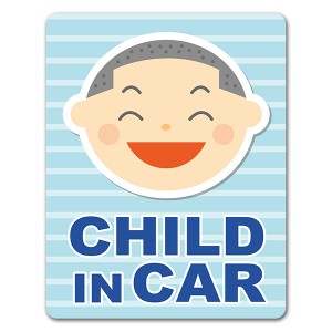 車マグネットステッカー ゆうパケット対応210円〜男の子笑顔 坊主頭 CHILD IN CAR チャイルドインカー