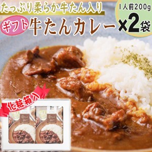 カレー 牛たんカレー 1人前200g×2袋 計400g 化粧箱入 熨斗対応 ギフト 贈り物 レトルト メール便 NP 送料無料 即送 [箱入 牛たんカレー2