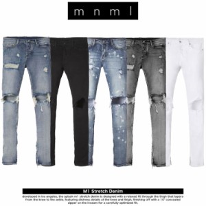 mnml ストレッチ 裾ZIP クラッシュジーンズ mnml M1 STRETCH DENIM BLACK ミニマル デニム  スキニー