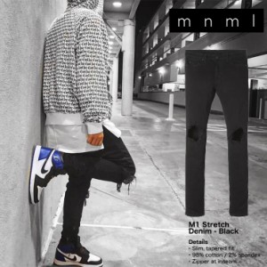 mnml ストレッチ ミニマル 裾ZIPジップ ダメージクラッシュジーンズ mnml M1 STRETCH DENIM BLACK