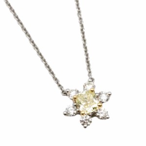 美品 ティファニー バターカップ ネックレス ダイヤモンド イエローダイヤ 0.44ct/FY/IF/3EX/NONE AU750 K18WG Pt950 レディース イエロ