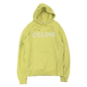 セリーヌ ロゴプリント フーディー パーカー メンズ 黄 白 XS CELINE