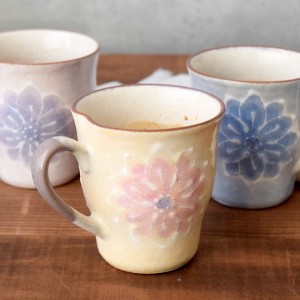 マグカップ　淡彩花　手描き一珍和食器 マグ コーヒーマグ コップ カップ 花柄 フラワー 手書き 手造り 食器 器 うつわ 和風 パステルカ