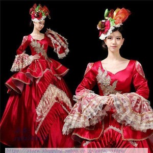 カラードレス ロングドレス 刺繍 中世貴族風お姫様ドレス 舞台衣装やステージ衣装