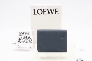 ☆安心の3大保証☆ Aランク ≪LOEWE ロエベ/三つ折り財布≫ C660TR2X02 ソフトグレインカーフ トライフォールド ウォレット ネイビー 未