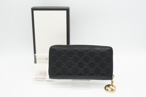 ☆安心の3大保証☆ Bランク ≪GUCCI グッチ/ラウンドファスナー長財布≫ 409342 グッチシマ ジップアラウンド ウォレット ブラック 送料