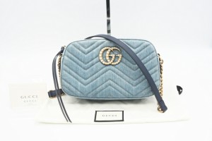 ☆安心の3大保証☆ ABランク ≪GUCCI グッチ/ショルダーバッグ≫ 447632 GGマーモント デニム スモール ブルー レディース 美品 送料無料