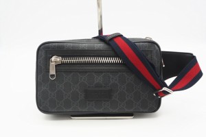 ☆安心の3大保証☆ Aランク ≪GUCCI グッチ/ボディバッグ≫ 474293 ソフト GGスプリーム ベルトバッグ ブラック グレー 極美品 送料無料