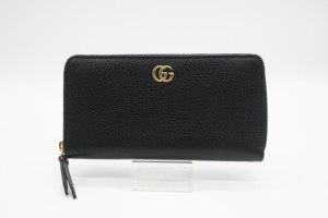 ☆安心の3大保証☆ ABランク ≪GUCCI グッチ/ラウンドファスナー長財布≫ 456117 GGマーモント ジップアラウンド ウォレット ブラック 美