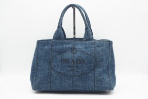 ☆安心の3大保証☆ ABランク ≪PRADA プラダ/トートバッグ≫ B1877B  カナパ デニム ロゴプレート ブルー レディースバッグ 美品 送料無