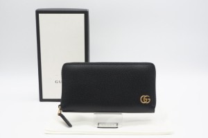 ☆安心の3大保証☆ ABランク ≪GUCCI グッチ/ラウンドファスナー長財布≫ 428736 GGマーモント ジップアラウンド ウォレット ブラック 美