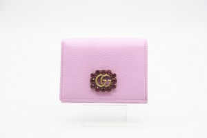 ☆安心の3大保証☆ ABランク ≪GUCCI グッチ/三つ折り財布≫ 499783 GGマーモント ビジュー カードケース コイン&紙幣入れ付き ピンク 美