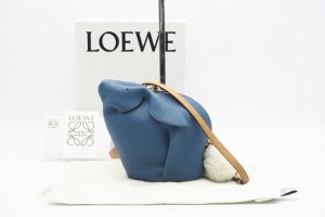 ☆安心の3大保証☆ ABランク ≪LOEWE ロエベ/ショルダーバッグ≫ バニー レザー ミニバッグ ブルー ブラウン レディースバッグ 美品 送料