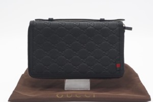 ☆安心の3大保証☆ ABランク ≪GUCCI グッチ/ラウンドファスナー長財布≫ 269883 グッチシマ ラバー トラベルケース ブラック 美品 送料