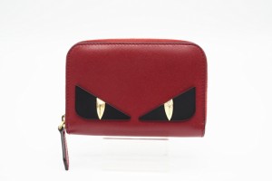 ☆安心の3大保証☆ Aランク ≪FENDI フェンディ/コインケース≫ 8M0313 バグズ アイ レザー レッド ブラック コンパクト 極美品 送料無料