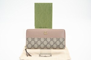 ☆安心の3大保証☆ ABランク ≪GUCCI グッチ/ラウンドファスナー長財布≫ 456117 GGマーモント ジップアラウンド ウォレット ダスティピ