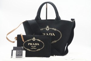 ☆安心の3大保証☆ABランク ≪PRADA プラダ/2WAYバッグ≫ 1BG186 キャンバス ロゴ カナパ 2WAYショルダーバッグ ブラック 黒 送料無料