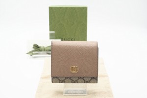 ☆安心の3大保証☆ ABランク ≪GUCCI グッチ/二つ折り財布≫ 598587  ダブルG  ウォレット GGスプリーム ダスティピンク ベージュ 送料込