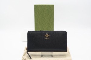 ☆安心の3大保証☆ Aランク ≪GUCCI グッチ/ラウンドファスナー長財布≫ 523667 アニマリエ ビー レザー ジップアラウンドウォレット 黒