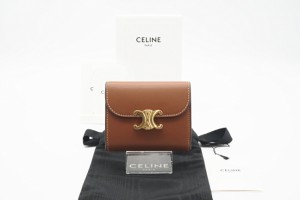 ☆安心の3大保証☆ ABランク ≪CELINE セリーヌ/三つ折り財布≫ 10D783 トリオンフ スモール ウォレット ラムスキン ブラウン 美 送料無