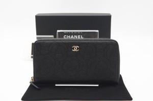 ☆安心の3大保証☆ ABランク ≪CHANEL シャネル/ラウンドファスナー長財布≫ A50085 カメリア キャビアスキン レザー ブラック 送料無料