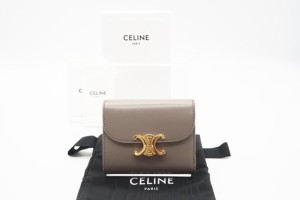 ☆安心の3大保証☆ ABランク ≪CELINE セリーヌ/三つ折り財布≫ 10D783 トリオンフ スモール フラップウォレット シャイニーカーフスキン