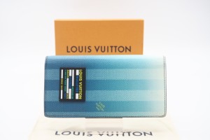 ☆安心の3大保証☆ ABランク ≪LOUIS VUITTON ルイ ヴィトン/二つ折り長財布≫ M81318 ストライプ ポルトフォイユ ブラザ ブルー ホワイ