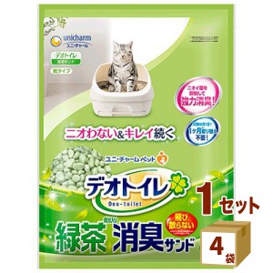 ユニチャーム（ペット デオトイレ 飛び散らない 緑茶成分入り 消臭サンド  4Ｌ×4袋 ペット　猫砂　猫の砂　猫　トイレ　固まる ユニ・チ