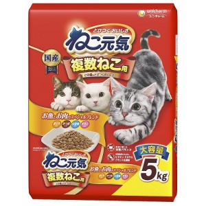 ユニチャーム ねこ元気 複数ねこ用 お魚とお肉のスペシャルブレンド 【5kg】5000g×3袋×1ケース (3袋) ペット 大容量 まとめて おやつ 