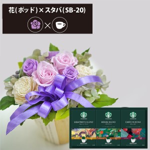 プリザーブドフラワー ＋ スターバックス オリガミ コーヒーセット フラワーポッド (パープル) 送料無料(北海道・沖縄を除く) 【カード/