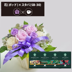 プリザーブドフラワー ＋ スターバックス オリガミ コーヒーセット フラワーポッド (パープル) 送料無料(北海道・沖縄を除く) 【カード/