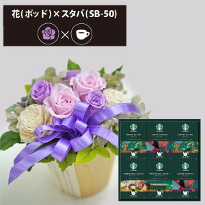 プリザーブドフラワー ＋ スターバックス オリガミ コーヒーセット フラワーポッド (パープル) 送料無料(北海道・沖縄を除く) 【カード/