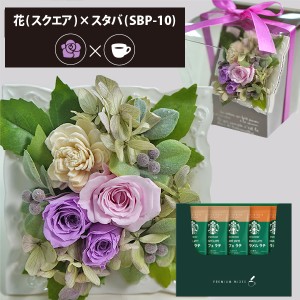 プリザーブドフラワー ＋ スターバックス プレミアムミックス コーヒーセット スクエア (パープル) 送料無料(北海道・沖縄を除く) 【カー