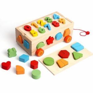 立体パズル 型はめ 形合わせ はめ込みパズル 押し車 モンテソッリー 積み木 木製 車 子供 赤ちゃん 数字 形状認識 知育玩具 出産祝い