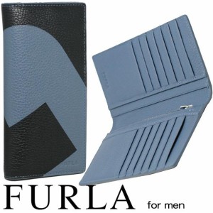 フルラ メンズ 長財布 FURLA レザー 財布 ブルーデニム（ブルーグレー）／ブラック MP00022-AX0757-DE000 新品 無料ラッピング可 送料無